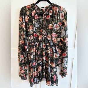 Tularosa Revolve Long Sleeve Floral Tiered Dress Black Size Small